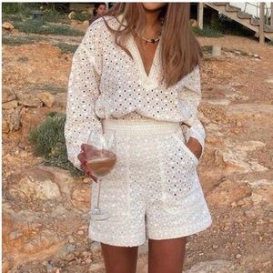 Zara Embroidered Eyelet Shorts NWT